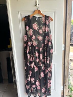 Live 4 Truth Black Sheer Maxi Dress with Pink Rose Print